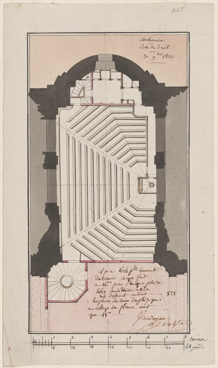 Study for the Renovation of a Law Classroom at the Sorbonne by Antoine Laurent Thomas Vaudoyer, drawing, 1820