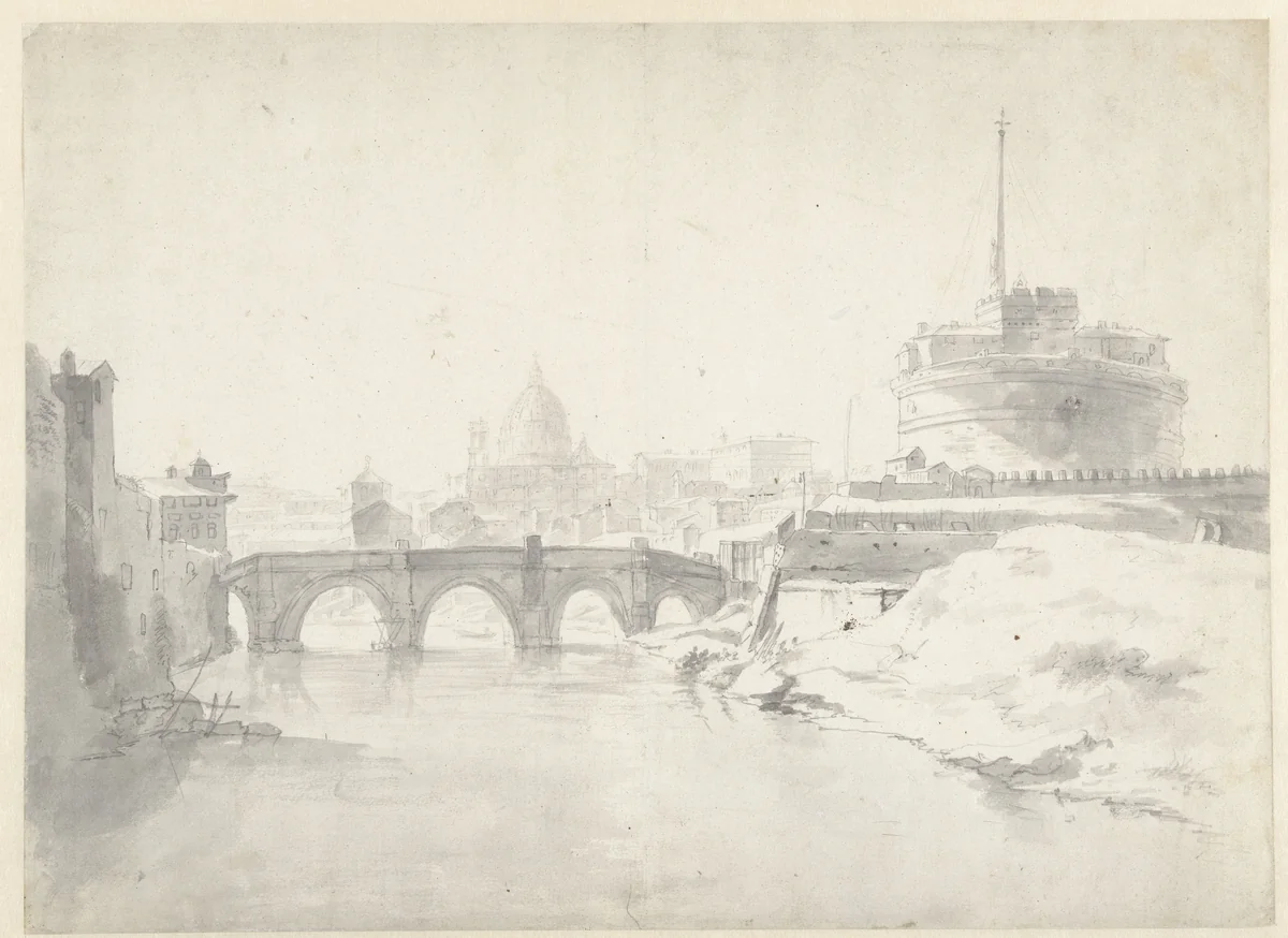 Gezicht op de Engelenburcht te Rome by anonymous, drawing, 1600-1699