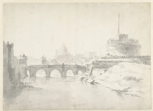 Gezicht op de Engelenburcht te Rome by anonymous, drawing, 1600-1699