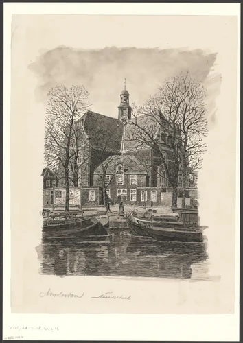 Gezicht op de Noorderkerk vanaf de Prinsengracht by anonymous, drawing, 1875-1975