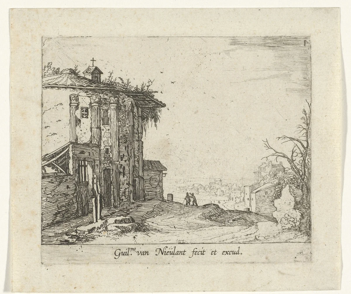 De tempel van Vesta in Rome by Unknown, print, 1594-1618