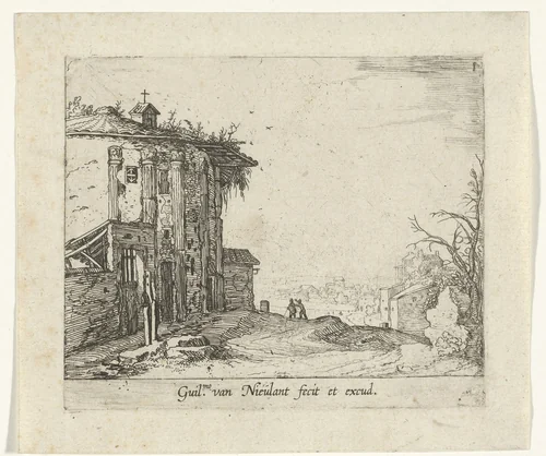 De tempel van Vesta in Rome by Unknown, print, 1594-1618