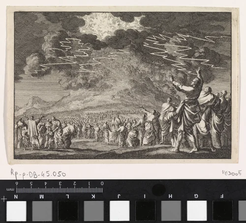 Mozes op de berg Sinaï by Jan Luyken, print, 1703
