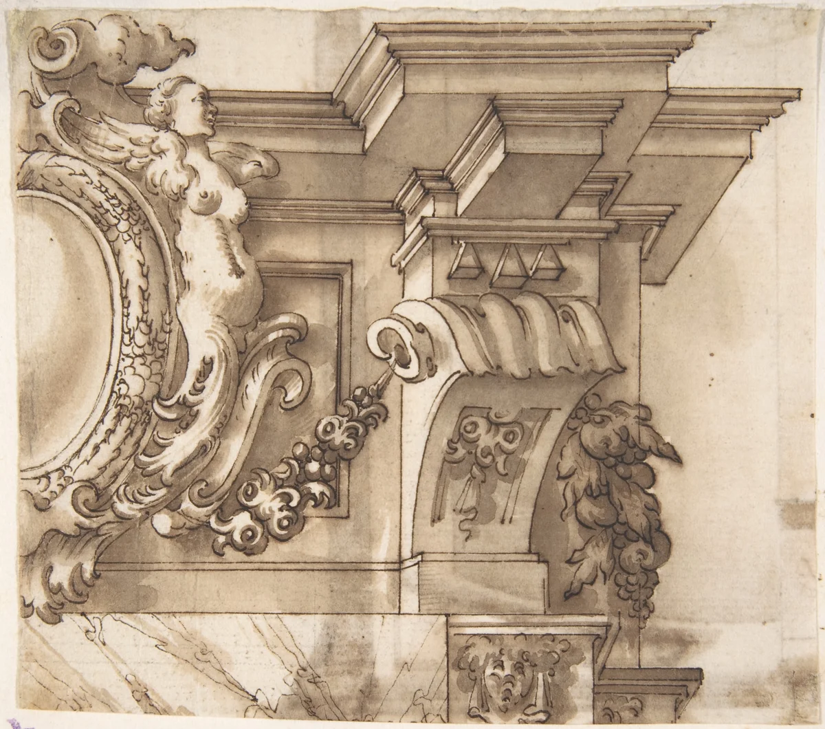 Design for an Overdoor Decoration (?) (recto); Part of a Doorway (verso) by anonymous, drawing, 1740-1760