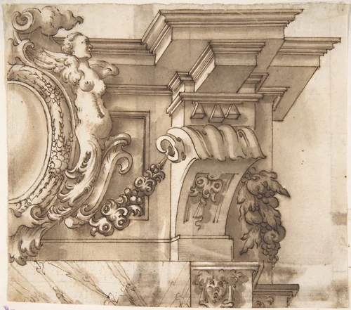 Design for an Overdoor Decoration (?) (recto); Part of a Doorway (verso) by anonymous, drawing, 1740-1760