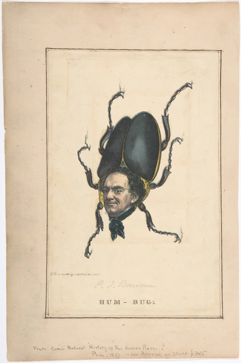 Hum-Bug (P. T. Barnum), from "The Comic Natural History of the Human Race" by Henry Louis Stephens, print, 1851