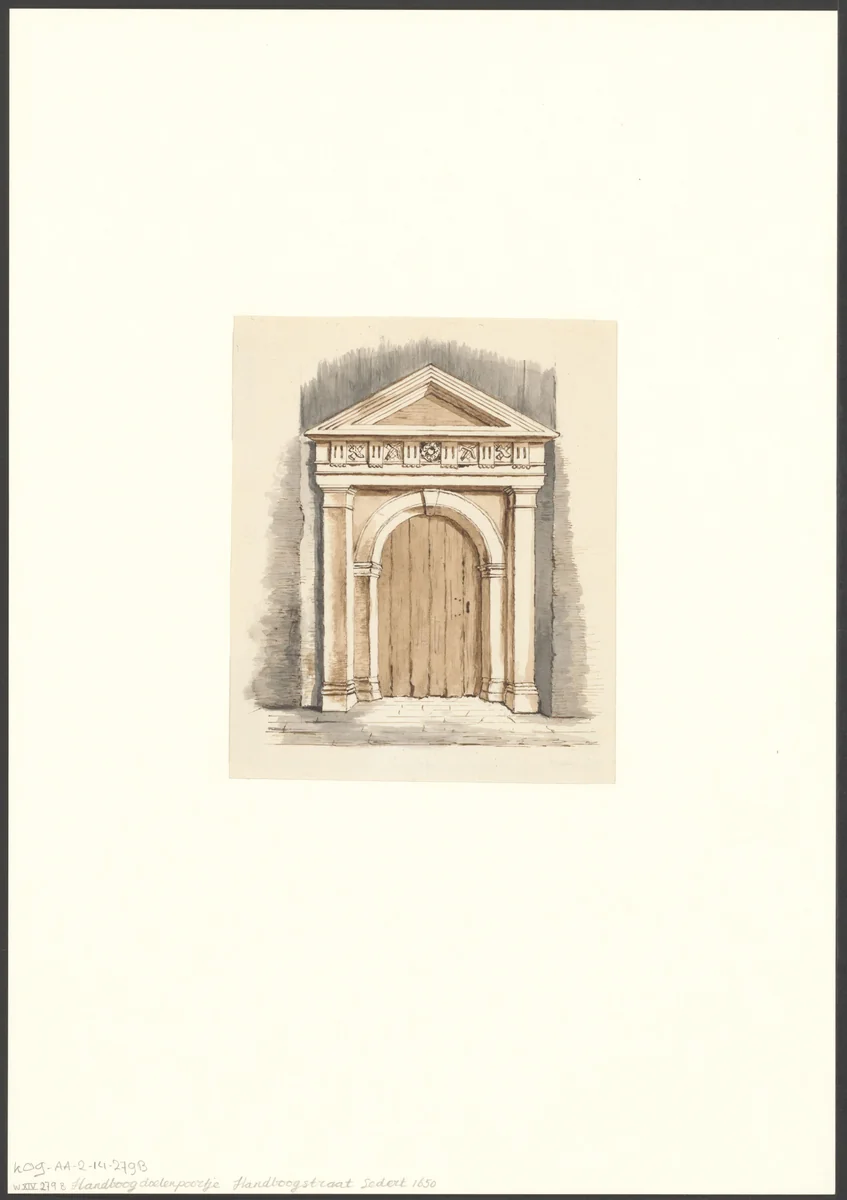 Gezicht op de poort van de Handboogdoelen by anonymous, drawing, 1600-1699