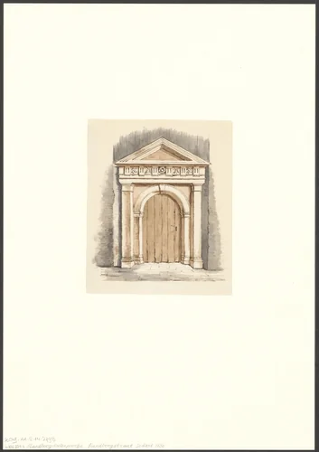 Gezicht op de poort van de Handboogdoelen by anonymous, drawing, 1600-1699