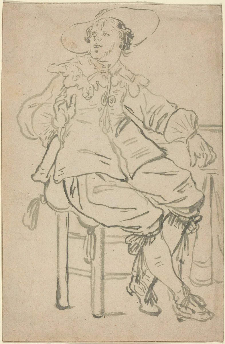 Seated Cavalier by Jan Philipz van Bouckhorst, drawing, 1630