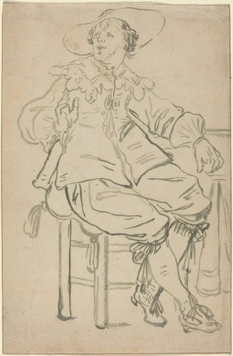 Seated Cavalier by Jan Philipz van Bouckhorst, drawing, 1630