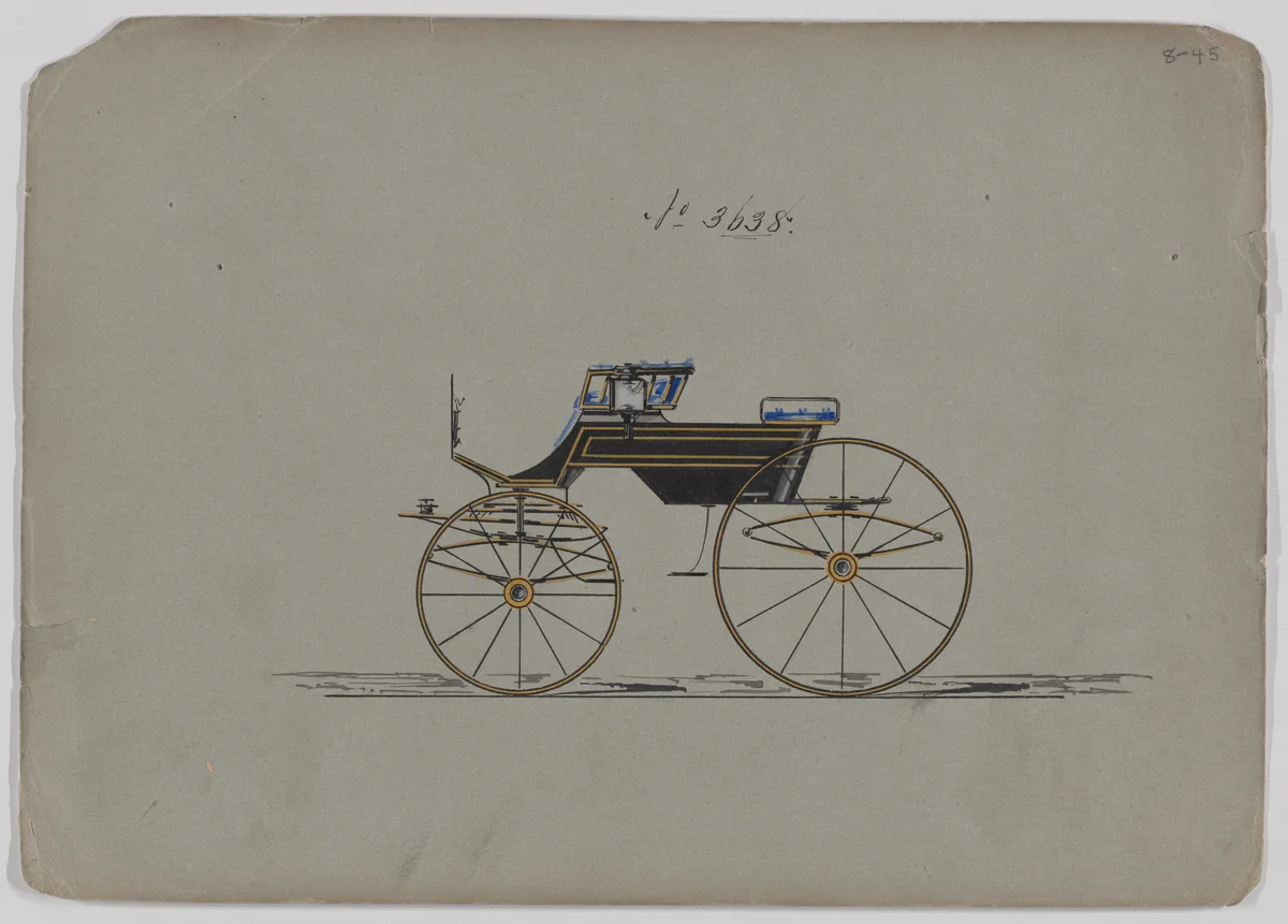Design for 4 seat Phaeton, no top, no. 3638 by Brewster & Co., drawing, 1880