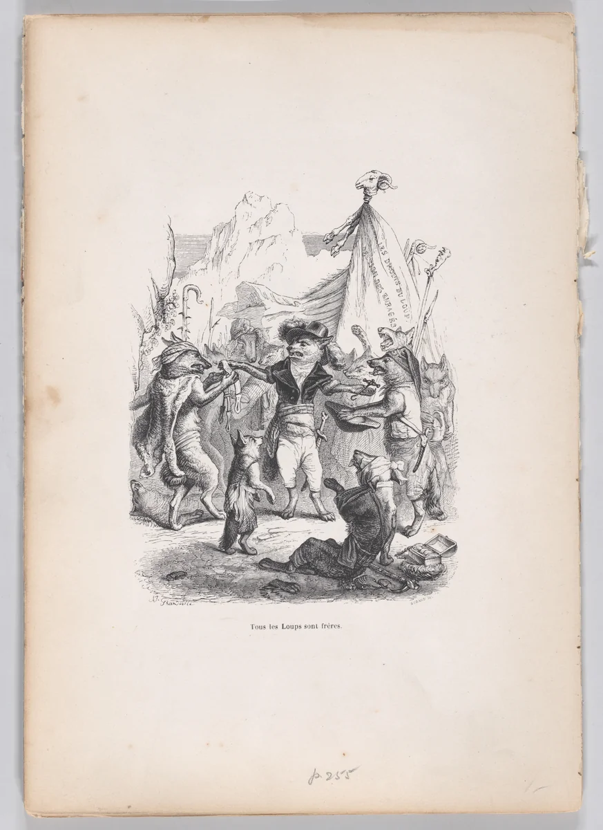 All of the wolves are brothers, from "Scenes from the Private and Public Life of Animals" by J. J. Grandville, print, 1832-1852
