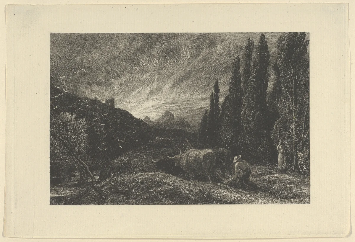 The Early Ploughman, or Morning Spread Upon the Mountains by Samuel Palmer, print, 1850-1861
