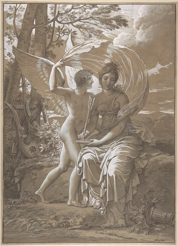 The Muse Erato Writing Verses Inspired by Love by Charles Meynier, drawing, 1792-1802