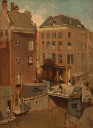 The Osjessluis near Kalverstraat in Amsterdam by Charles Rochussen, painting, 1855