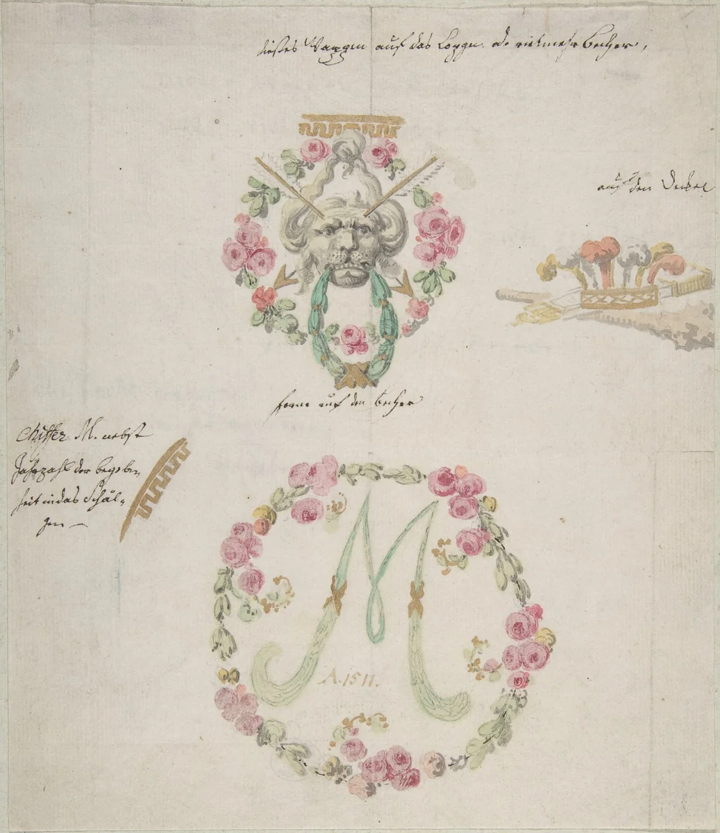 Ornamental designs for porcelain by anonymous, drawing, 1700-1800