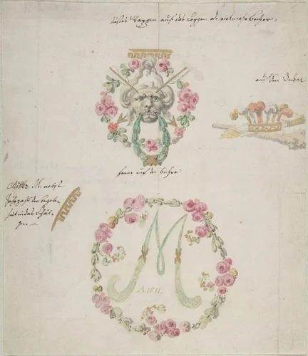 Ornamental designs for porcelain by anonymous, drawing, 1700-1800