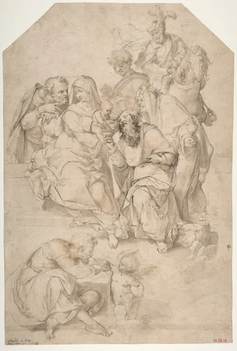 The Adoration of the Magi by Giovanni Francesco Bezzi, drawing, 1500-1571