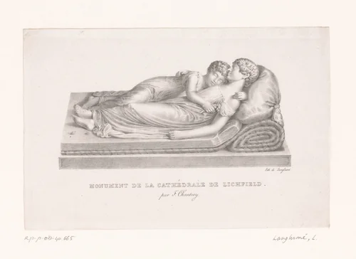 Monument met slapende kinderen uit de kathedraal van Lichfield by anonymous, print, 1820-1830