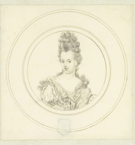 Portret van een dame met een hoog kapsel by John Faber, drawing, 1660-1721