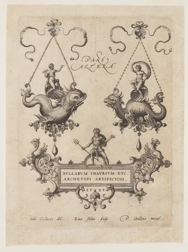 Designs for Pendants with Sea Monsters by Adriaen Collaert, print, 1582
