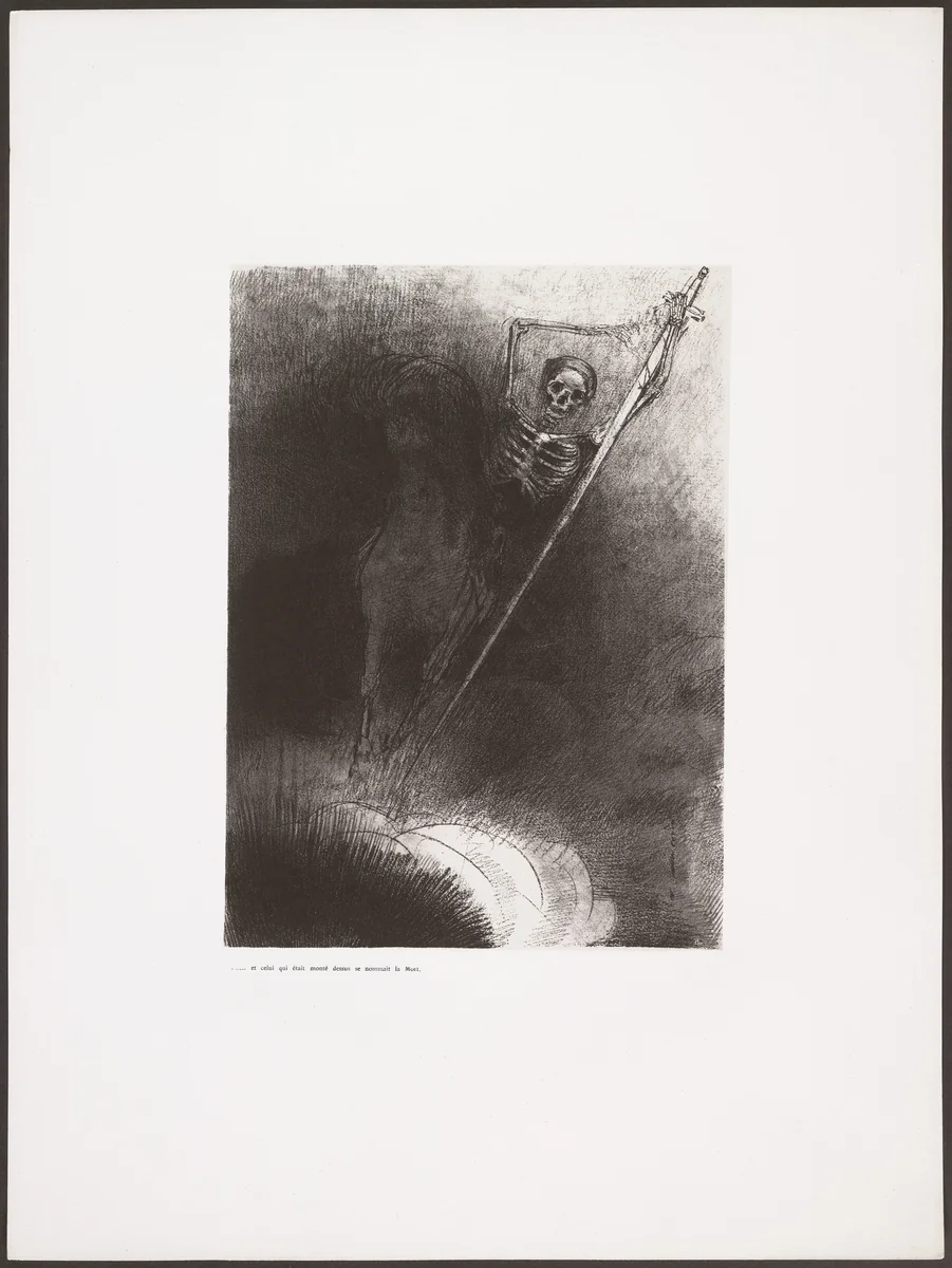 And His Name That Sat on Him Was Death (Et celui qui était monté dessus se nommait la Mort) from Apocalypse of Saint John (Apocalypse de Saint-Jean) by Odilon Redon, print, 1899
