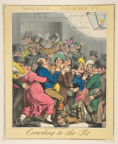 Theatrical Pleasures, Plate 1: Crowding to the Pit by Theodore Lane, print, 1830-1840