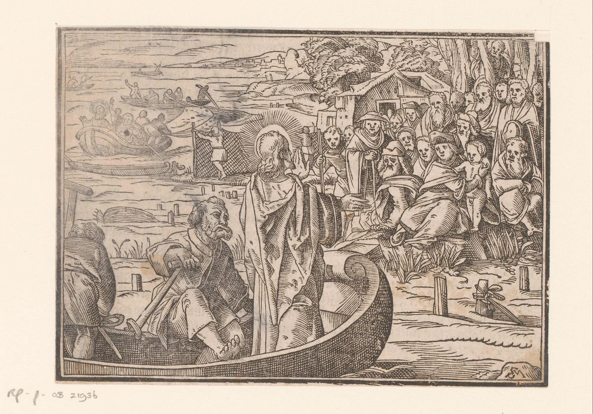 Christus predikend vanuit een boot by anonymous, print, 1625