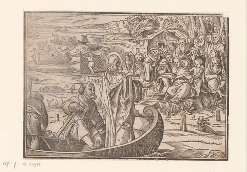 Christus predikend vanuit een boot by anonymous, print, 1625