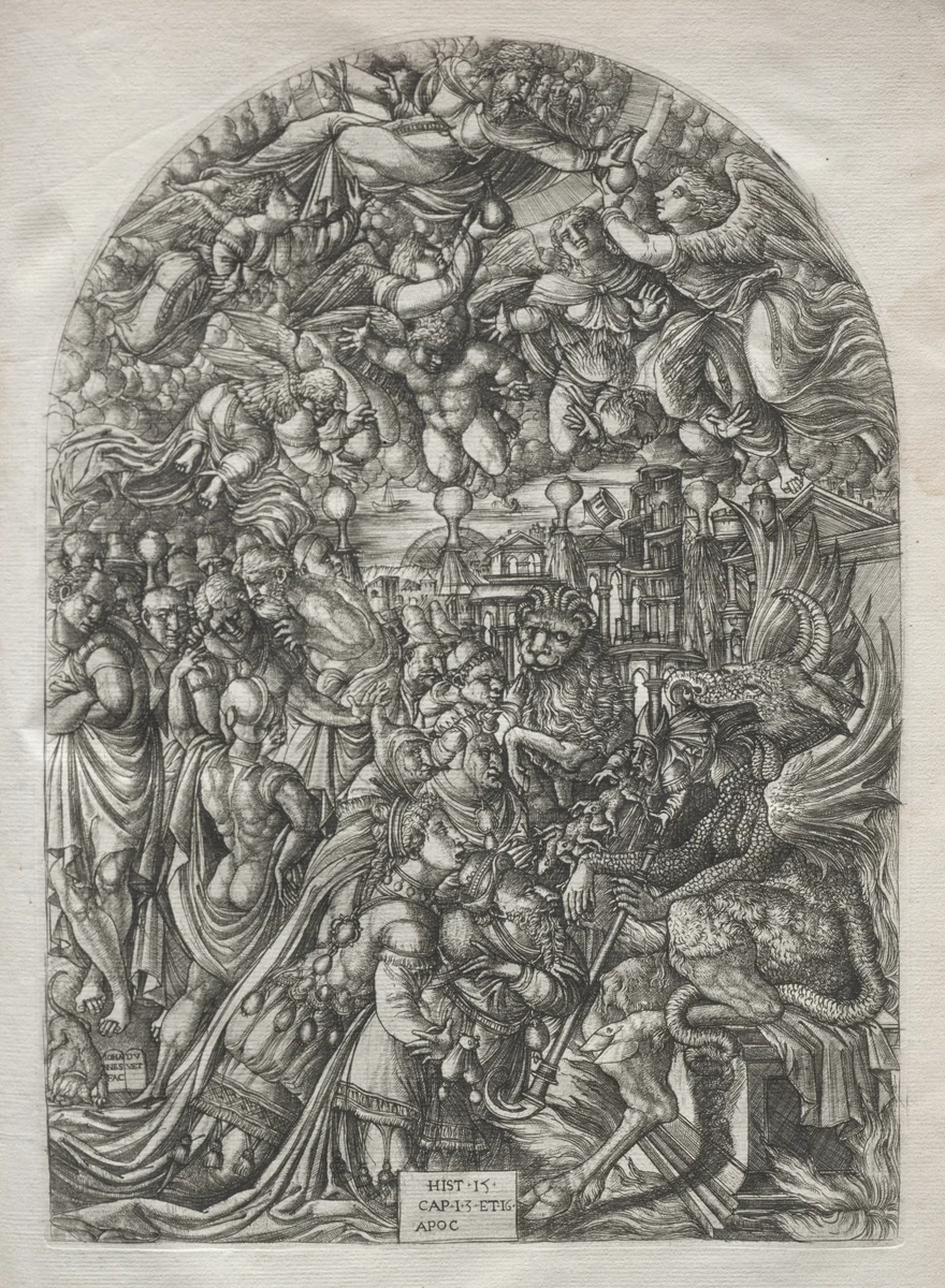 The Apocalypse: The Dragon with Two Horns and the Beast with Seven by Jean Duvet, print, 1546-1556