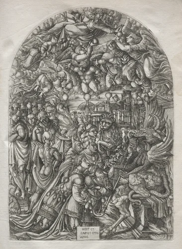 The Apocalypse: The Dragon with Two Horns and the Beast with Seven by Jean Duvet, print, 1546-1556