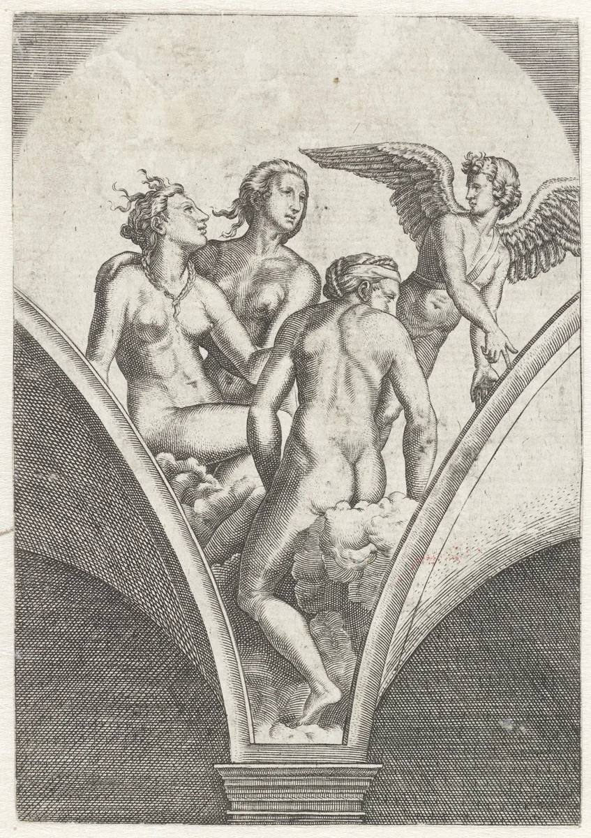 Amor en drie gratiën by anonymous, print, 1517-1570