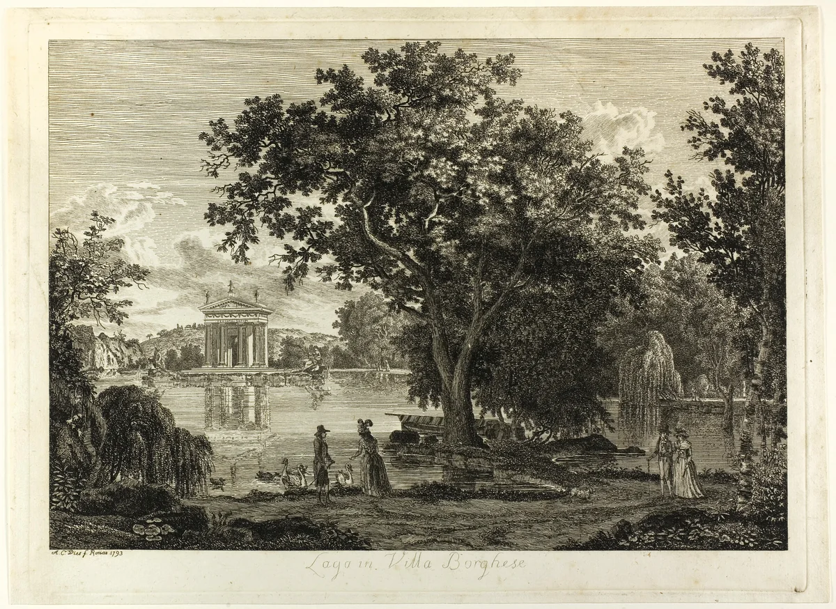 Lake in Villa Borghese by Albert Christoph Dies, print, 1793