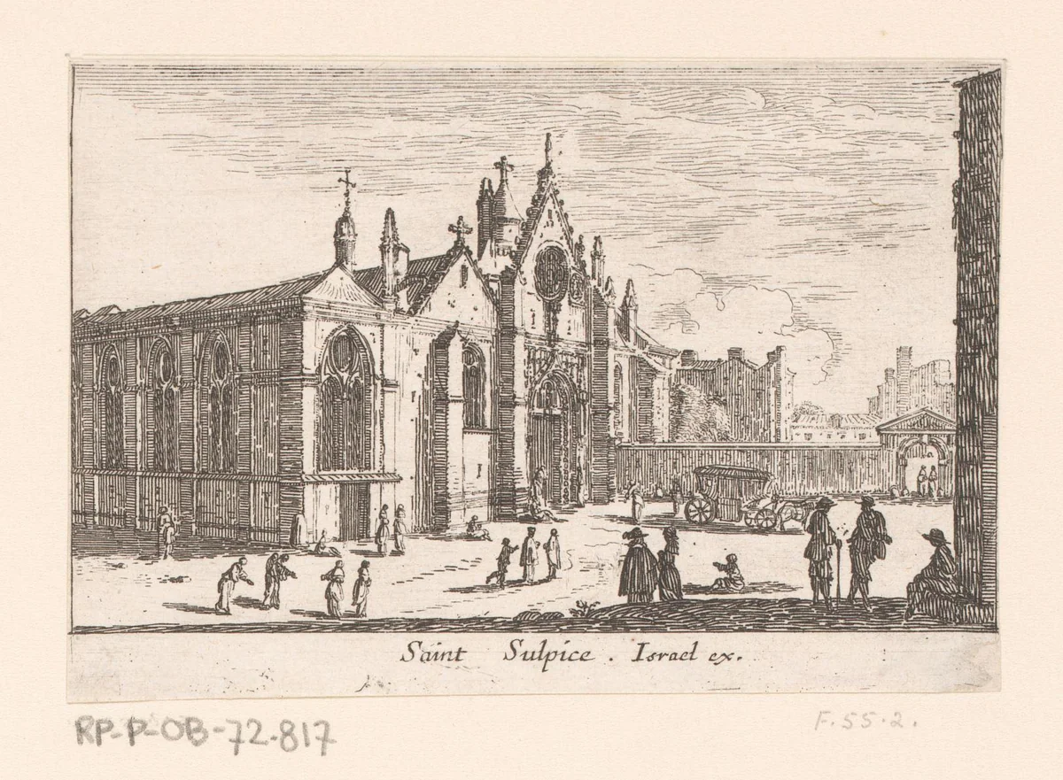 Gezicht op de kerk van Saint-Sulpice by Israël Silvestre, print, 1631-1661