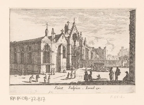 Gezicht op de kerk van Saint-Sulpice by Israël Silvestre, print, 1631-1661