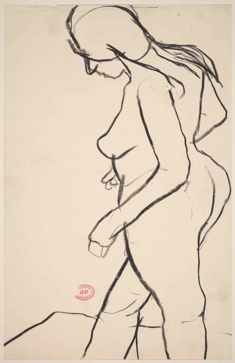 Untitled [side view of female nude looking down] by Richard Diebenkorn, drawing, 1955-1967