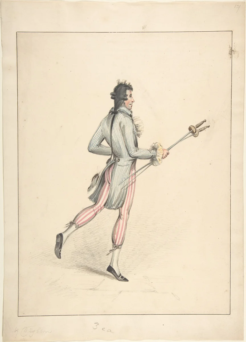A fencing master (recto); sketch of a man's head (verso) by Robert Dighton, print, 1790-1814