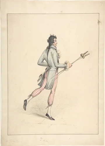 A fencing master (recto); sketch of a man's head (verso) by Robert Dighton, print, 1790-1814