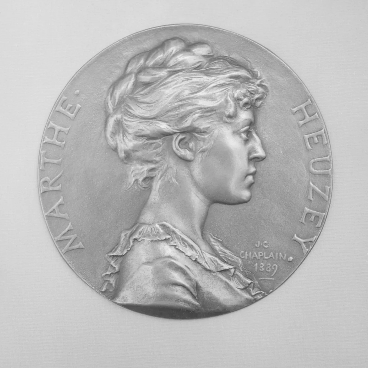 Portrait of Mlle. Heuzey by Jules-Clément Chaplain, metalwork, 1889