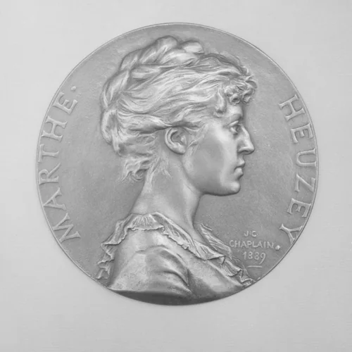 Portrait of Mlle. Heuzey by Jules-Clément Chaplain, metalwork, 1889