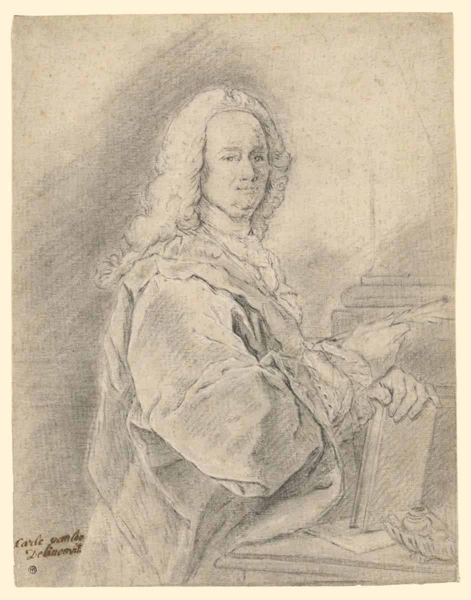 Portrait of a Man Holding a Pen by French, drawing, 1725-1749