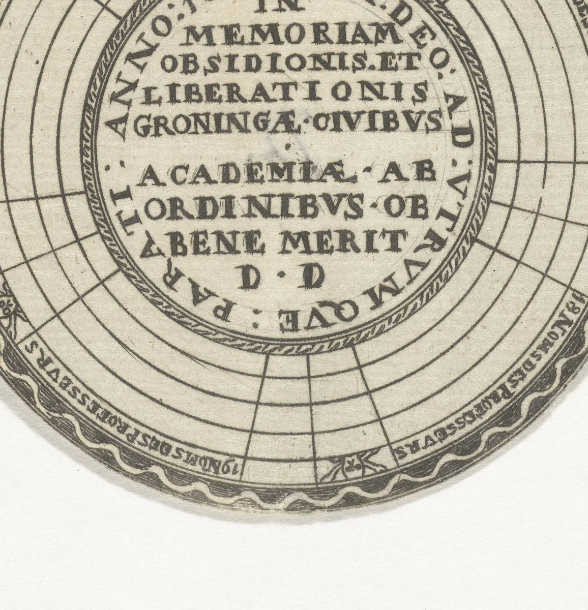 Penning van de Universiteit van Groningen, met ruimte voor de namen van de hoogleraren by anonymous, print, 1685-1720