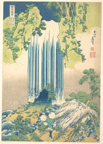Yōrō Waterfall in Mino Province (Mino no Yōrō no taki), from the series A Tour of Waterfalls in Various Provinces (Shokoku taki meguri) by Katsushika Hokusai (葛飾 北斎), print, 1822-1842
