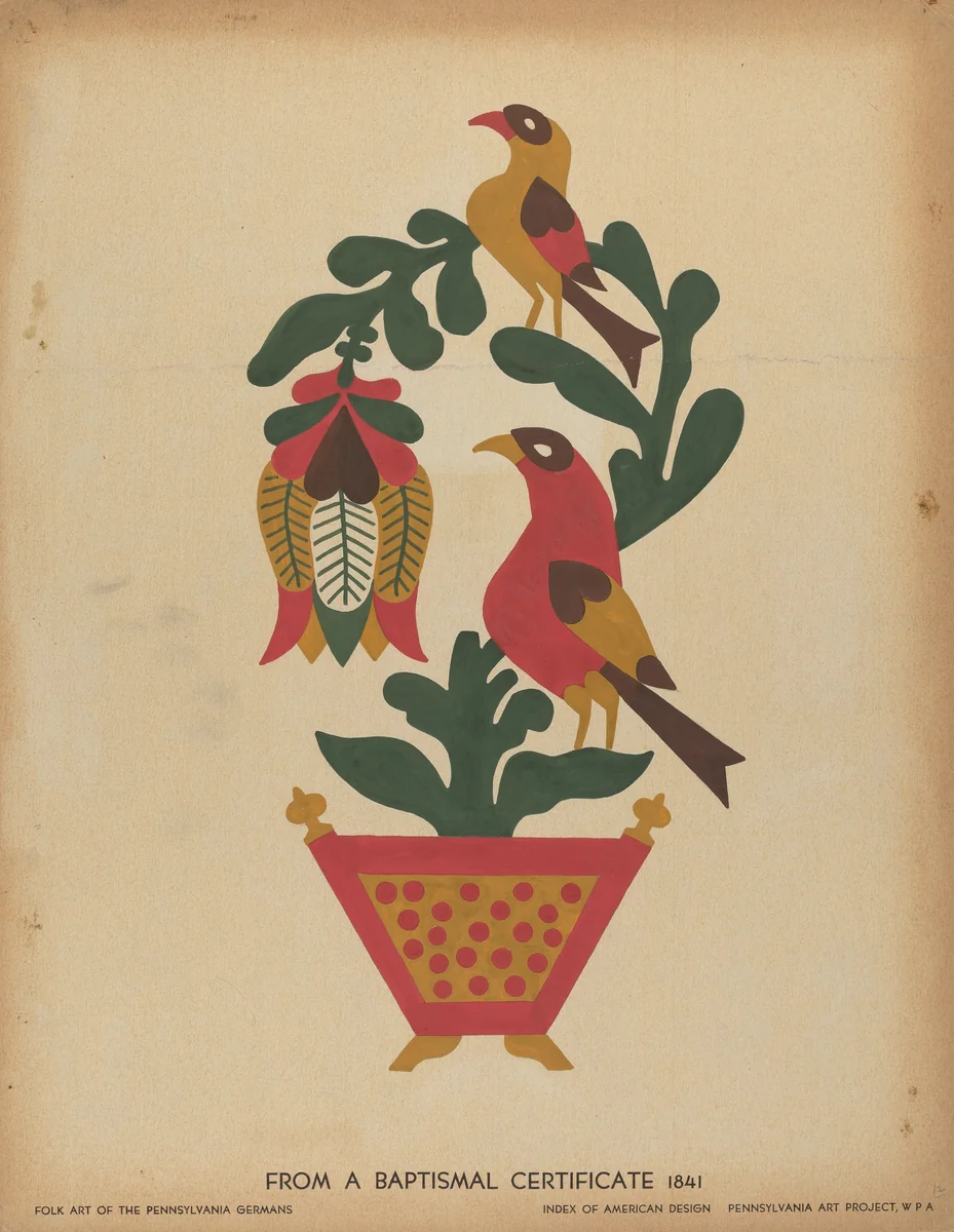Drawing for Plate 12: From the Portfolio "Folk Art of Rural Pennsylvania" by American 20th Century, index of american design, 1939
