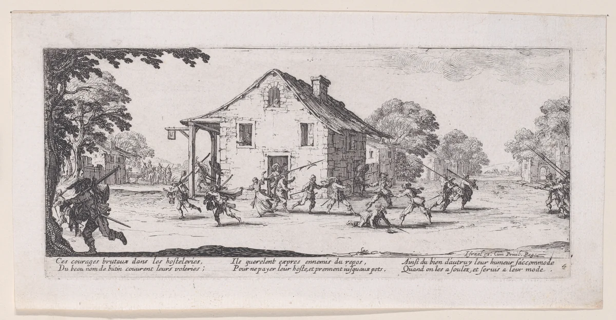 La Maraude (Pilfering), from Les Misères et les Mal-Heures de la Guerre (The Miseries and Misfortunes of War), plate 4 by Jacques Callot, print, 1633