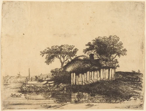 Cottage with White Paling by William Byron; Rembrandt van Rijn, print, 1669-1736