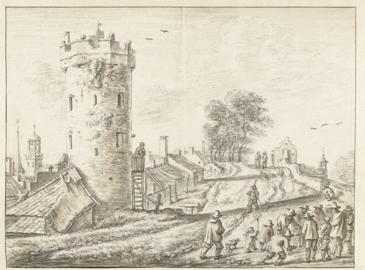 Bijlhouwerstoren op de wallen van Utrecht by Herman Saftleven, drawing, 1619-1685