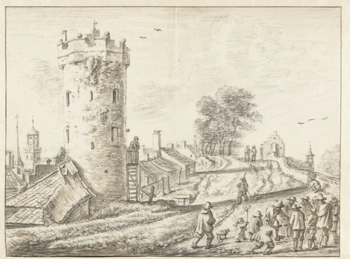 Bijlhouwerstoren op de wallen van Utrecht by Herman Saftleven, drawing, 1619-1685
