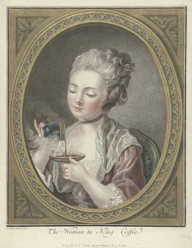 Buste van een jonge vrouw die koffie drinkt by Louis Marin Bonnet, print, 1774