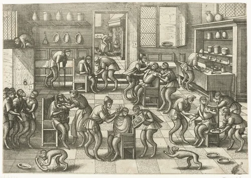 Barbiers- en chirurgijnswinkel by Pieter van der Borcht, print, 1557-1608